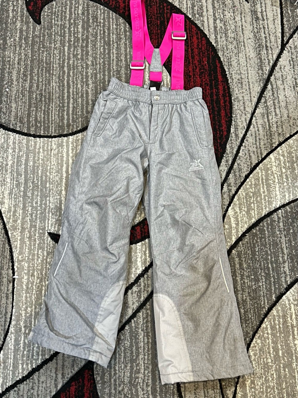 ZeroXposur Gray Snow Pants with Pink Adjustable Suspenders